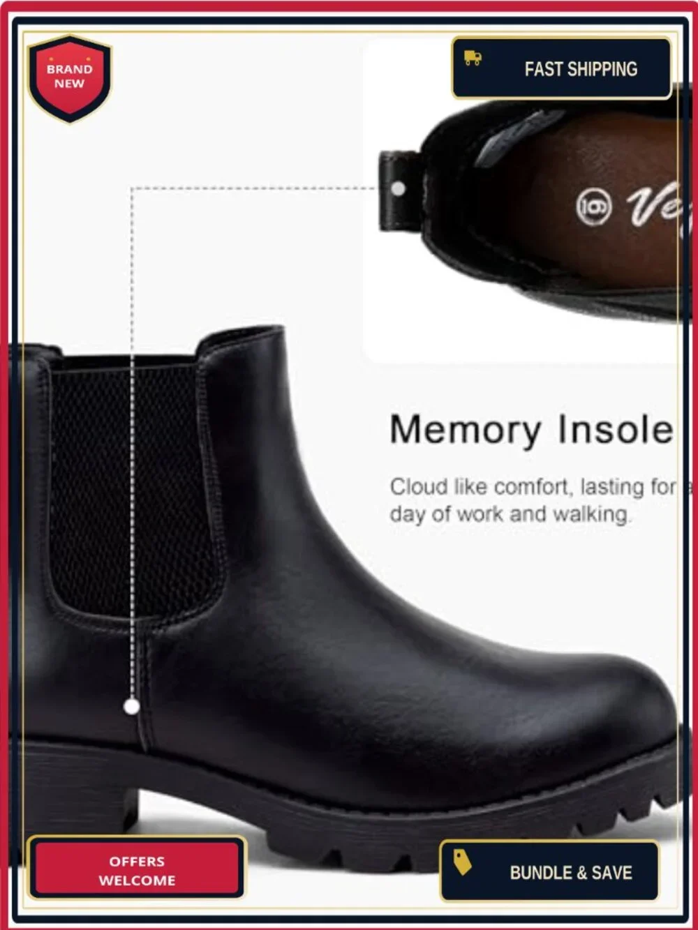 Women's Chelsea Ankle Boots Faux Leather Pull-On Low Heel Booties, Round Toe,